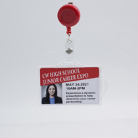 Porte-badge d'identification rigide en plastique transparent, vertical et horizontal, OEM, durable, avec fente latérale pour carte, pour lanières, vente en gros usine