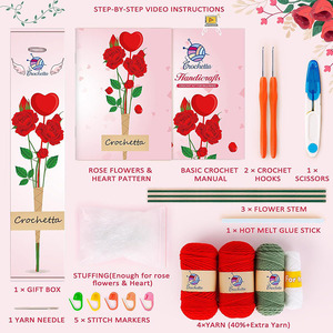 Hilo de lana hecho <span class=keywords><strong>a</strong></span> mano, paquete de material de rosa, flores artificiales <span class=keywords><strong>paso</strong></span> <span class=keywords><strong>a</strong></span> <span class=keywords><strong>paso</strong></span> <span class=keywords><strong>con</strong></span> vídeo, regalo de decoración del hogar - Product Image 6