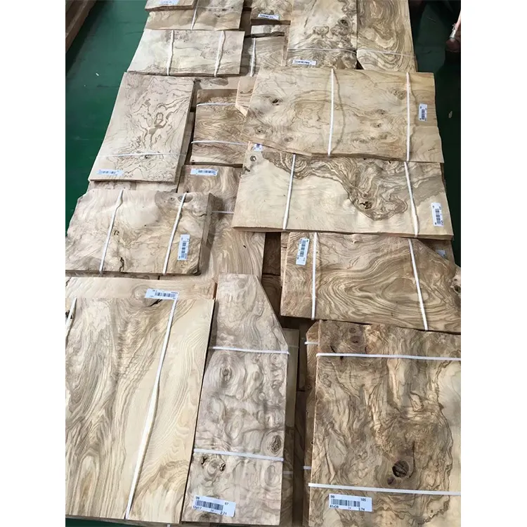 Harga pabrik Olive Ash Burl lapisan kayu alami lapisan kayu alami grosir untuk papan selancar lapisan kayu