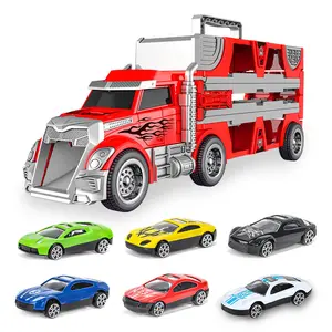 新款压铸汽车玩具模型汽车1:8比例折叠储物运输便携式集装箱卡车带路标压铸玩具