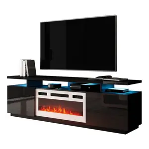 Modern Design Black 85 Inch Cabinet Living Room Furniture Table Tv Stand With Fireplace