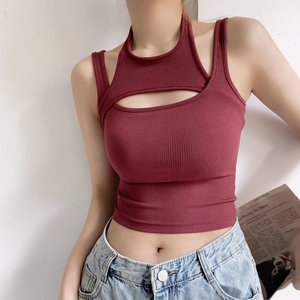 Camiseta de mujer con <span class=keywords><strong>tirantes</strong></span> ahuecados cruzados personalizados Sense Inside Match Slim Show Crop Vest para mujer - Product Image 2