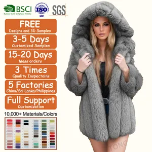 Custom Clothing Manufacturers OEM Wholesale Fashion Long Ladies Winter Coats Hood Women Faux Fox Fur Jacket Coats