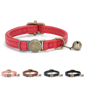 Collier pour chat en cuir PU solide réglable avec gravure au laser et clochette DIY - Product Image 4
