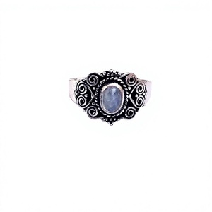 Anillo de piedras preciosas ajustable de plata de ley, piedra lunar de arcoíris hecha a mano indio - Product Image 1
