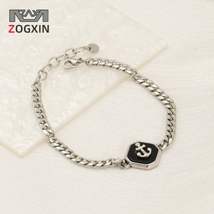Zogxin Stainless Steel Anchor Bracelet Men's Geometric Chain Bracelet Fashion Jewelry Gift - Product Image 1