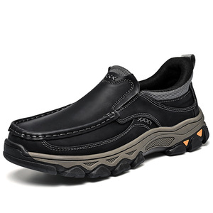 Mocassins rétro en cuir PU pour hommes, chaussures décontractées à enfiler, semelle en caoutchouc, doublure en peluche, motif uni, broderie du logo - Product Image 5