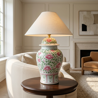 Lampe en forme de pot à gingembre de style asiatique classique, motif floral de pivoine torsadée éclatant, pour la décoration de collection de maison de luxe vintage