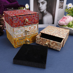 Boîte à tiroirs en textile brodé rétro personnalisée, boîte de rangement rigide en <span class=keywords><strong>papier</strong></span> pour bijoux, badges et souvenirs - Product Image 1