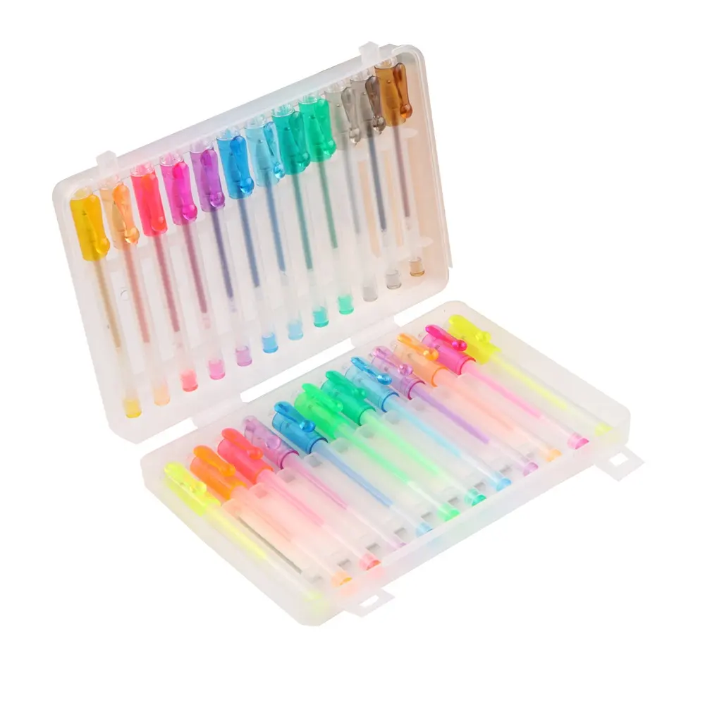 Caja de regalo personalizada de nuevo diseño 2024, juego de bolígrafos de Gel con purpurina corta de 24 colores para niños