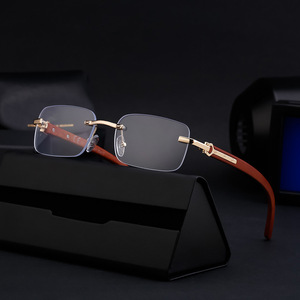 Lunettes de soleil carrées sans monture Zzc pour hommes, verres PC UV400, légères, branches noires, avec étui - Product Image 1
