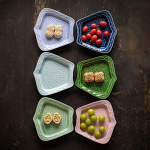 Assiette à fruits en céramique carrée, porcelaine de luxe, rétro, pour mariage - Product Image 3
