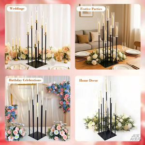 Chandelier en métal noir à 9 bras pour décoration de table de mariage, accessoire de mariage - Product Image 5
