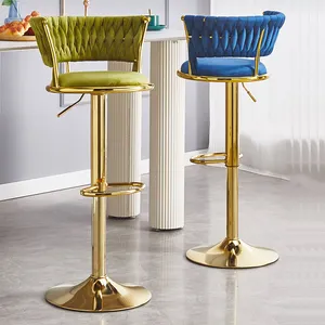 Sgabello da Bar in metallo da bancone nordico moderno alto mobili per la casa alta da cucina in velluto di legno sedia da Bar di lusso in oro