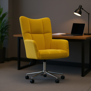 <b>Yellow</b> Pu Executive <b>Office</b> <b>Chair</b> High Back Fixed Armrest Adjustable Height Swivel Chrome Base Contemporary Design - Product Image 2