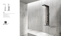 Colonne de douche murale en acier inoxydable noir avec fonction cascade et pause, idéale pour hôtels et salles de bain