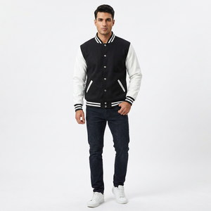 Winter Bulk Customizable Streetwear Chenille Cotton University <b>Men</b> Varsity <b>Jackets</b> Stand Breathable Black <b>White</b> FINER THREADS - Product Image 1