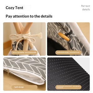 Tente pour <span class=keywords><strong>chat</strong></span> en lin imprimé et bois, écologique, portable, avec sol et <span class=keywords><strong>lit</strong></span> amovibles et lavables - Product Image 5