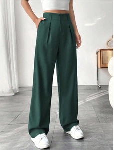 Re Mcgreen Star elegante colore puro drappeggiato <span class=keywords><strong>pantaloni</strong></span> <span class=keywords><strong>larghi</strong></span> per donna <span class=keywords><strong>pantaloni</strong></span> lunghi a vita alta Business Casual ampia Fit - Product Image 2