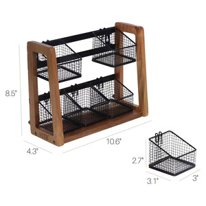 Organizer <span class=keywords><strong>da</strong></span> tè per bustine <span class=keywords><strong>da</strong></span> tè, <span class=keywords><strong>porta</strong></span> bustine <span class=keywords><strong>da</strong></span> tè con supporto in legno di Acacia e 6 cestini in metallo rimovibili per bustine di zucchero - Product Image 2