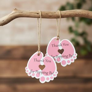 Etiquetas de Regalo para Fiesta de Revelación de Género de Bebé, Rosadas/Azules, Personalizadas con Texto, Etiquetas de Papel con Diseño de Pies, Lindas e Interesantes - Product Image 1