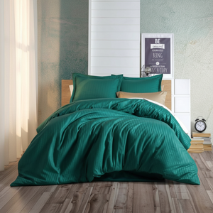 Elegante Juego de Funda Nórdica Doble a Rayas de Algodón Satinado con Técnica de Tejido Petrol, Disponible en Tamaños King, Queen y Twin para Ropa de Cama del Hogar y Cama de Boda - Product Image 3