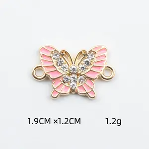 DIY Jewelry Component Alloy Drop Oil Zircon Colorful Butterflies Pendant Necklace Accessories