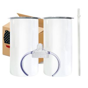 Bouteilles d'eau de 12 oz, tasses à bec sans soudure avec 2 couvercles et pailles pour impression par transfert thermique par sublimation - Product Image 1