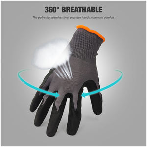 Guantes DE SEGURIDAD grises de nailon de punto sin costuras recubiertos de nitrilo de microespuma para el trabajo y la mejora del hogar cómodos y protectores - Product Image 3