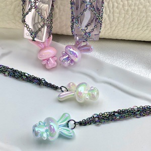 Porte-clés coloré en acier inoxydable pour femme, avec sac à rouge à lèvres en maille et pendentif lapin étoile - Product Image 4