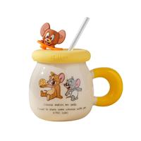 500ML vente en gros créatif mignon dessin animé Snoopys tasse à café en céramique avec couvercle et paille pour cadeau