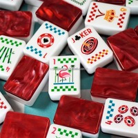 Mahjong américain de luxe rouge Monaco double couche sculpté, 160 tuiles à texture nacrée, édition de Noël