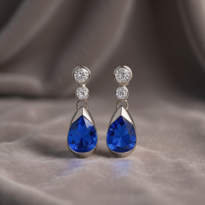 Boucles d'oreilles pendantes en cristal bleu E3215, en argent 925, forme goutte d'eau, serti clos, bijoux classiques pour femme, idéales pour les soirées - Product Image 2