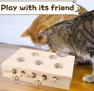 Gioco Educativo per Gatti, <span class=keywords><strong>Puzzle</strong></span> in Legno Interattivo con Cinque Fori, Giocattolo Whack a Mole per Esercizio Animale Domestico - Product Image 2