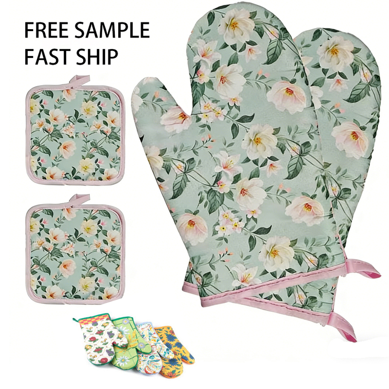 Custom Logo Cotton Oven Mitts Set