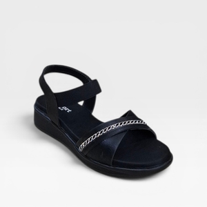 Women Stylish Black Cross Strap Wedge Sandal Comfortable Fashion Casual Party Wear Slip On Lightweight Soft Elegant Footwear - Product Image 1