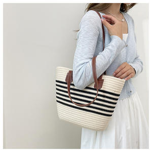 Bolsos de hombro de mujer playa moda verano bolsos de cuerda de algodón combinables personalizados al por mayor baratos - Product Image 3