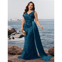 Nouvelle robe de soirée élégante pour femmes grandes tailles, robe chic en forme de A, col en V, sans manches, drapée, robe de soirée de luxe pour bal