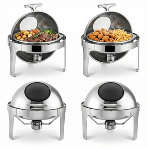 Chauffe-Plat Rond en Acier Inoxydable avec Couvercle Roulant, Bain-Marie Professionnel pour Buffet et Restauration Hôtelière avec Fenêtre en <span class=keywords><strong>Verre</strong></span> - Product Image 1