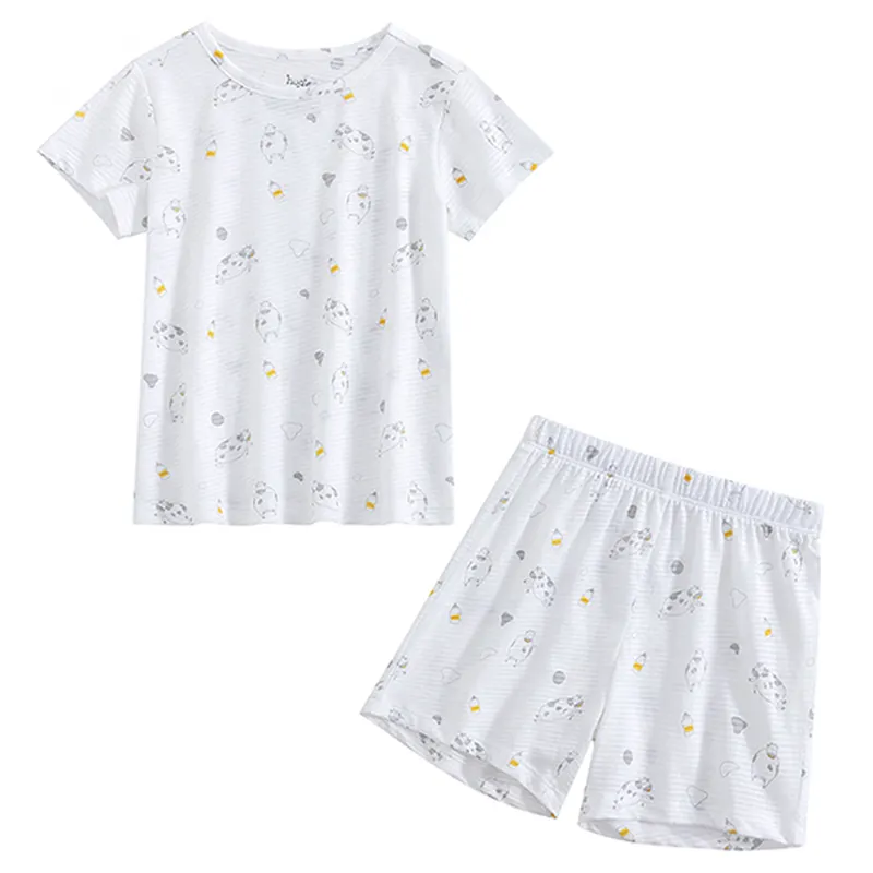 Piyama anak-anak laki-laki dan perempuan, pakaian bayi tipis pendingin udara lengan pendek celana pendek musim panas