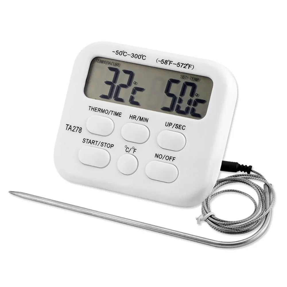 Digital Kitchen Thermometer LCD Display Long Probe for Grill Oven Food Meat Cooking Alarm Timer Measuring Tools