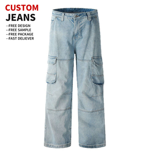 Overoles de mezclilla holgados de moda OEM, personalizados, vintage, desgastados, de punto, lavados, estilo urbano, de corte holgado, hip hop, de pierna ancha, para hombre, de diseñador, al por mayor - Product Image 1