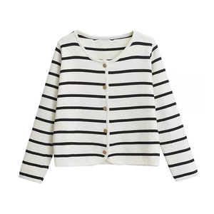 Women Striped Knit <b>Cardigan</b> Loose Fit Single Breasted Anti Pilling <b>Spring</b> 2024 - Product Image 1