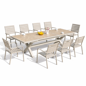 Novo Conjunto de Jantar Moderno Extensível para Pátio <span class=keywords><strong>2026</strong></span> com Tampo de Plástico Madeira Resistente a Raios UV e Móveis de Alumínio para Varanda e Área da Piscina - Product Image 3