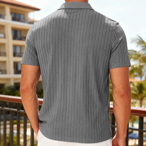 Polo jacquard décontracté d'été pour homme, respirant, à manches courtes, rayé, 100 % polyester, vêtement de loisirs - Product Image 6