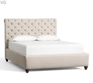 Cama de casa de lujo de fábrica Cama King tapizada de tela Cama doble suave de madera moderna