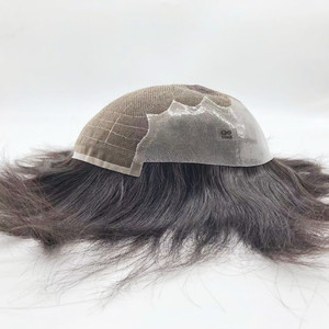AU – perruque pour hommes avec système de remplacement d'air, perruque pour <span class=keywords><strong>les</strong></span> hommes 8X10 Q6 Base Lace Frontal toupet cheveux humains pour hommes - Product Image 4