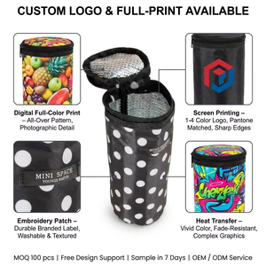 <span class=keywords><strong>Manchon</strong></span> isotherme personnalisé OEM en polyester à pois pour bouteille unique, doublure en aluminium, garde au frais pour la plage, les fêtes et les voyages - Product Image 3