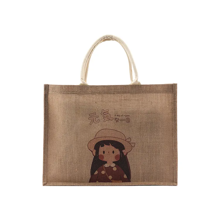 Eco Friendly Customized Logo Jute Bag Plain Burlap Bags Reusable Jute Shopping Tote Beach Bag