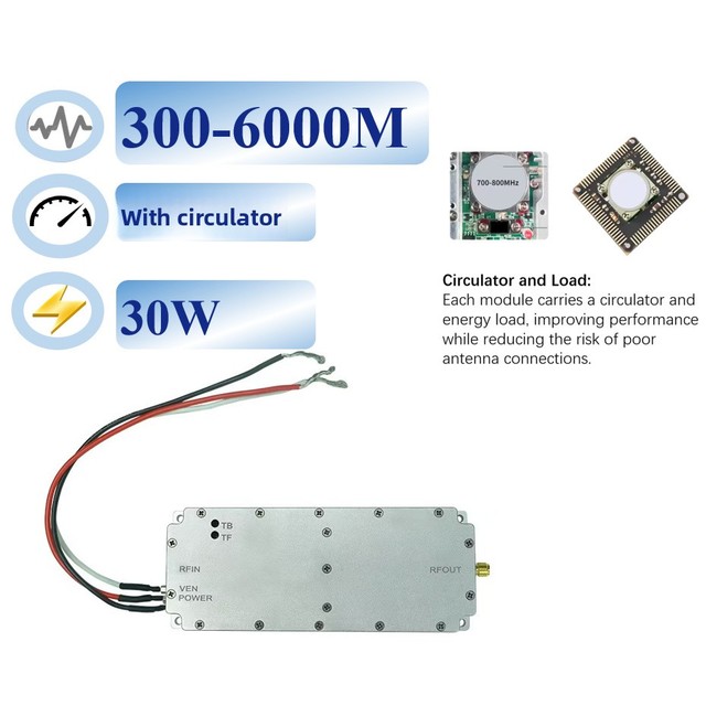 30W UAV RF Power Amplifier Module with Circulator for WiFi/FPV Safety Protection Signal Booster Indoor/Outdoor Use